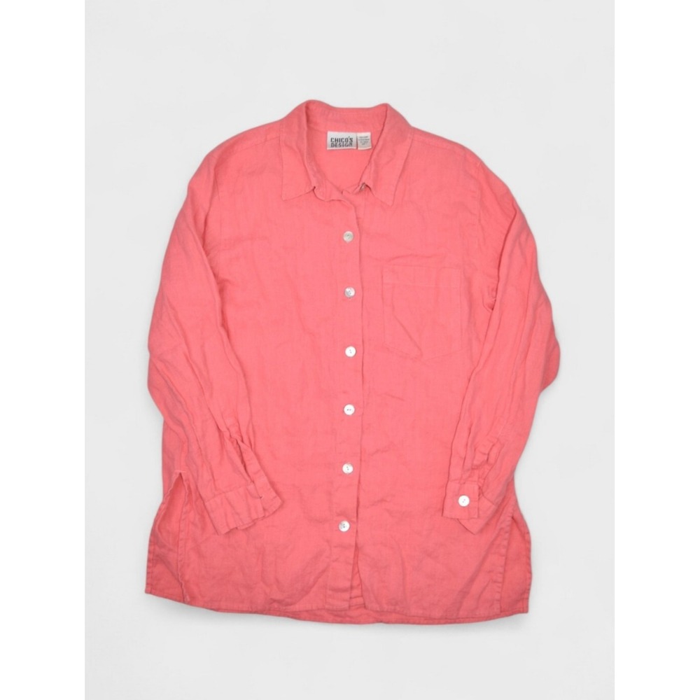 Chicos Top Womens 1 Pink Linen Shirt Long Sleeve Button Up Designs Blouse